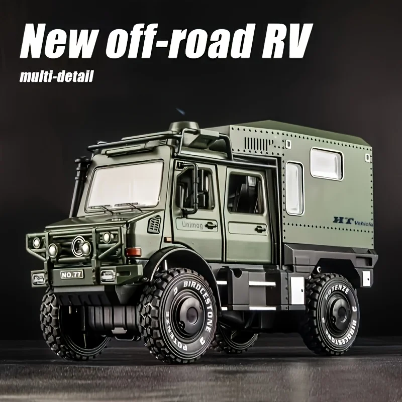 

1/28 UNIMOG U4000, литая под давлением модель внедорожника на колесах, игрушка из сплава для туристического автомобиля со звуковым светом, детский внедорожник, Рождественский подарок
