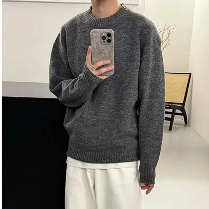 

Loose Fit Men's Knitted Sweater Large Size 250 Pou Camere Lazy Sle Overhead Long Sve round Ne Top for Autumn Winter