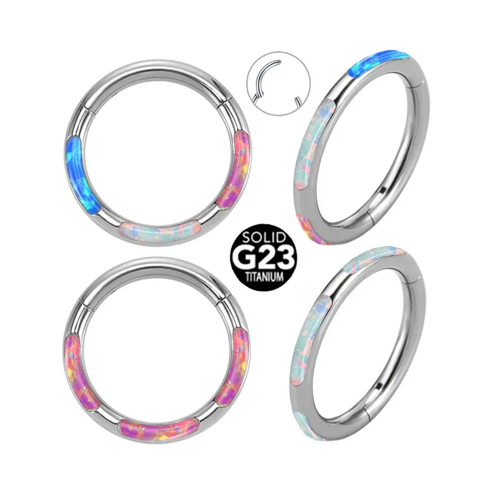 ASTM F136 G23 Titanium 16G Moon Septum Piercing Trójkolorowy Opal Clicker Segment Ring Helix Hinged Daith Conch Hoop Earring