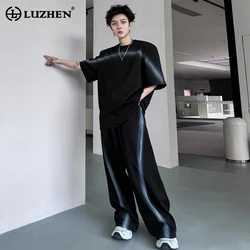 LUZHEN Personality Trendy Hand Painted Design Short Sleeved T Shirts Two-piece Sets Original Stylish Men's Straight Pants LZ3191