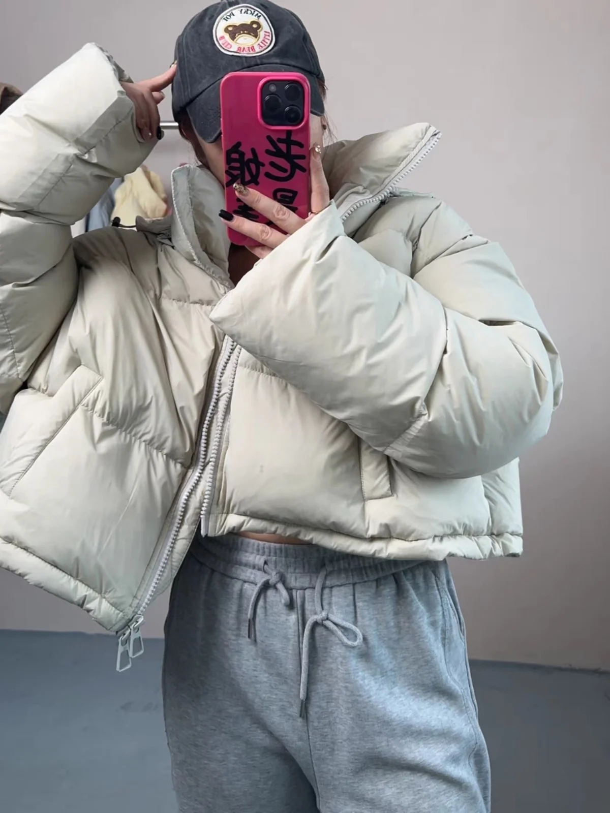 

Thiened down Cotton Jaet Women's Winter Faion Versatile Small Size Stand Collar Hooded ort Bread Sle Trendy Coat