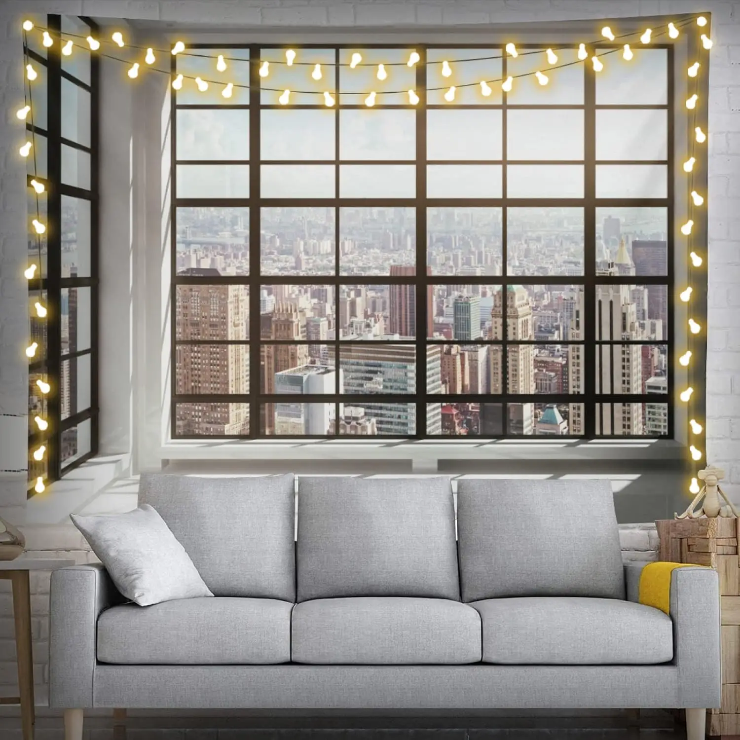City Tapestry  Window View Landscape Wall Hanging Party Decorations Home Decor For Bedroom Living Room Dorm (200 X 150cm)