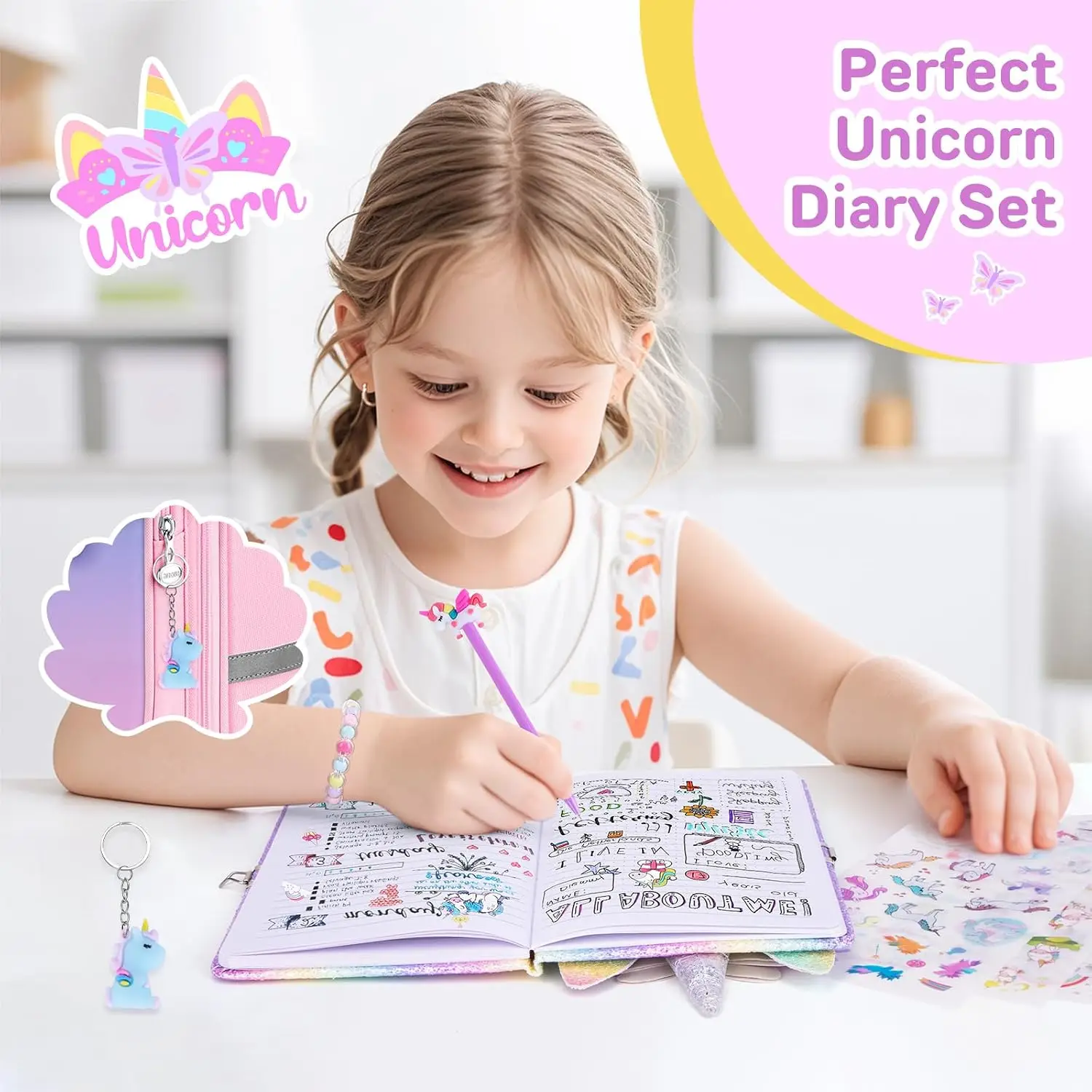 Unicorn Diary with Lock and Key for Girls Password Locked Journals Set for Teen Girls Secret Diary Gifts for Kids 160 Pages