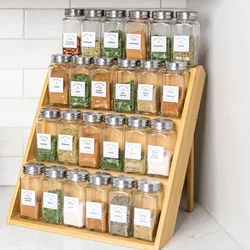 3 Tier Bamboo Spice Rack Wood Shelf Flower Seasoning Rack Organizer For Household Kitchen Countertop Drawer Cabinet Supplies