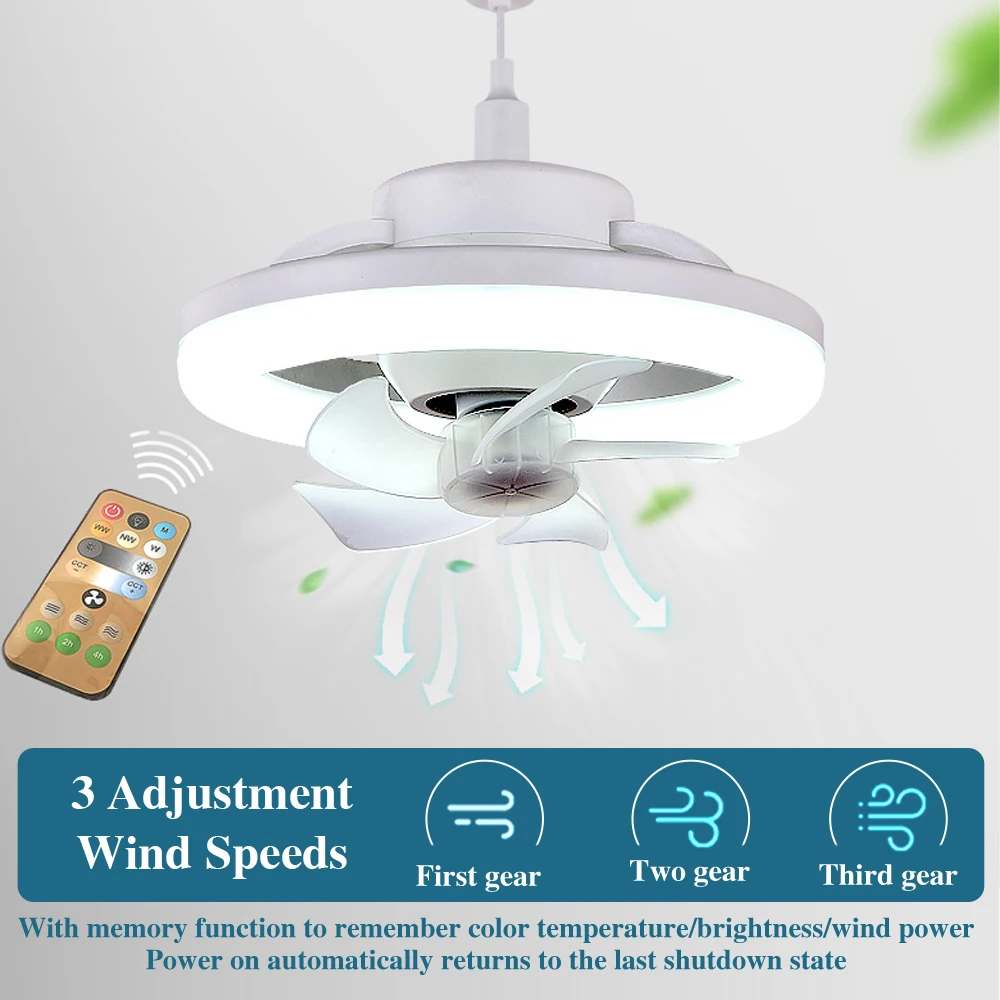 48W 60W Ceiling Fan with Light and Control E27 Base AC85-265V 3 Color Temperature LED Lamp Timming Silent Fans 360° Rotation