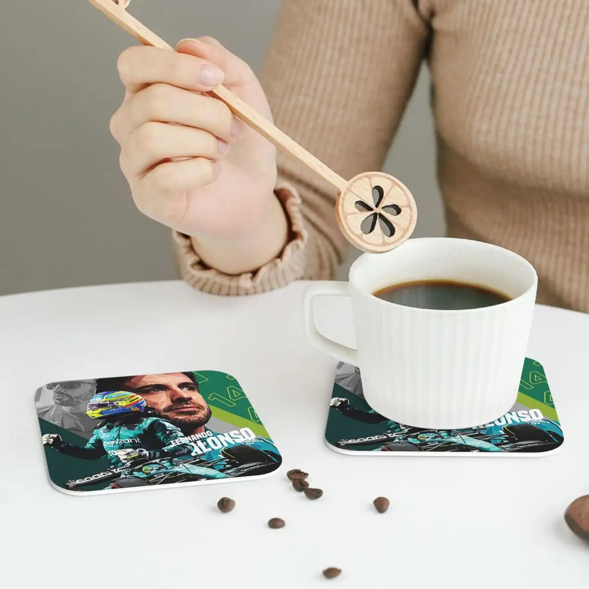 

Кожаные подставки Fernando Alonso, водонепроницаемые изоляционные коврики для кофе для дома, кухни, обеденные подушечки, набор из 4 шт.