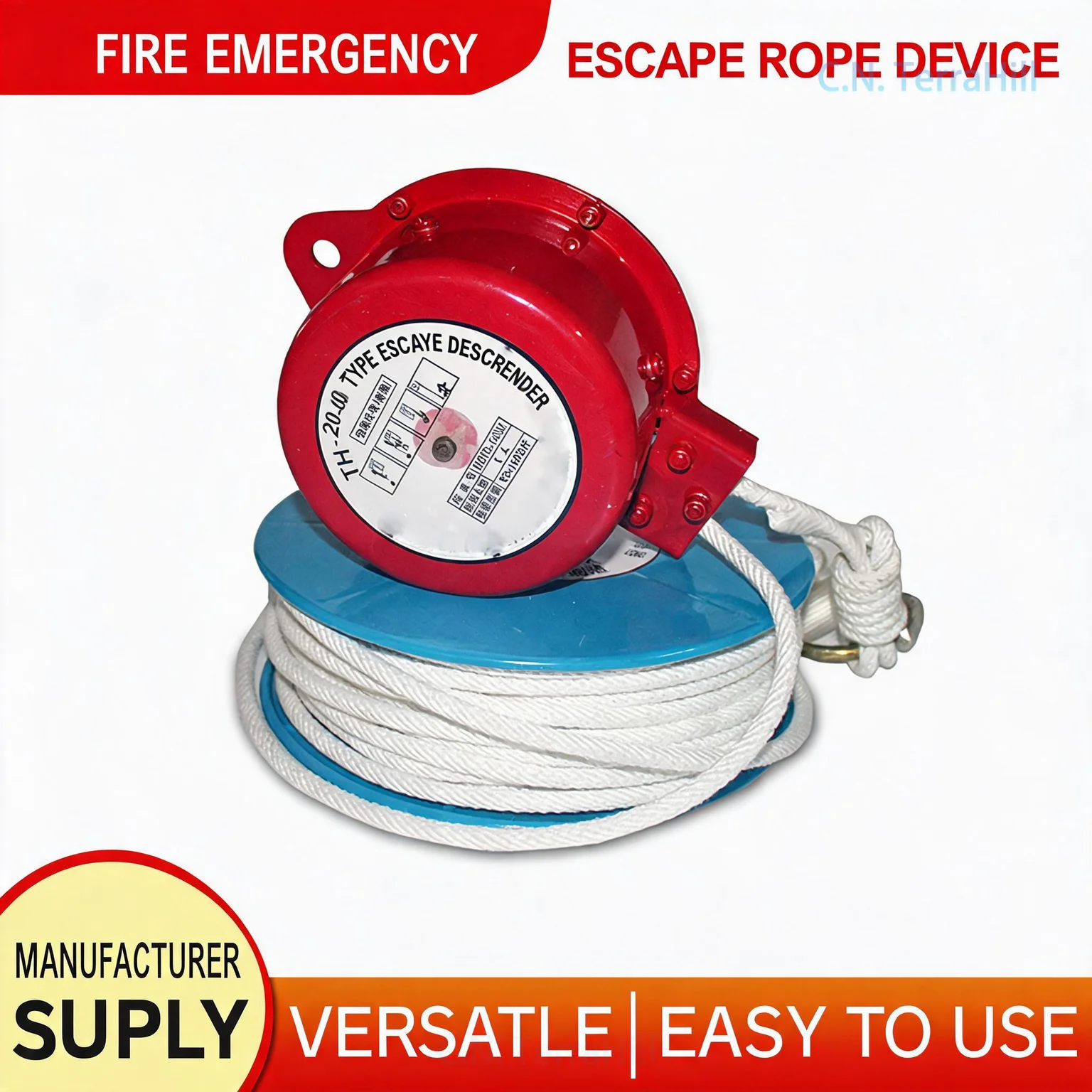 Emergency Escape Rope Fire Rescue Descender with Carabiner for High-Rise Home Self-Rescue Survival Gear, 20m Length