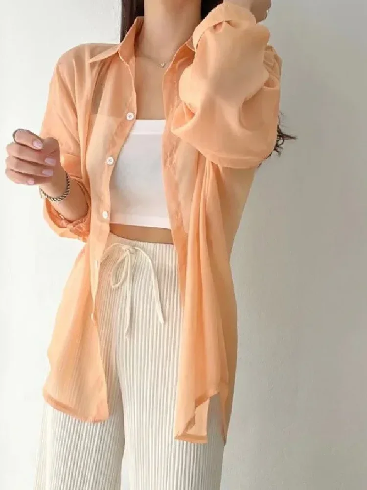 8-kleuren shirts dames pure dunne chique zomer eenvoudig effen zonbestendig temper mode baggy all-match basic Koreaanse stijl kleding