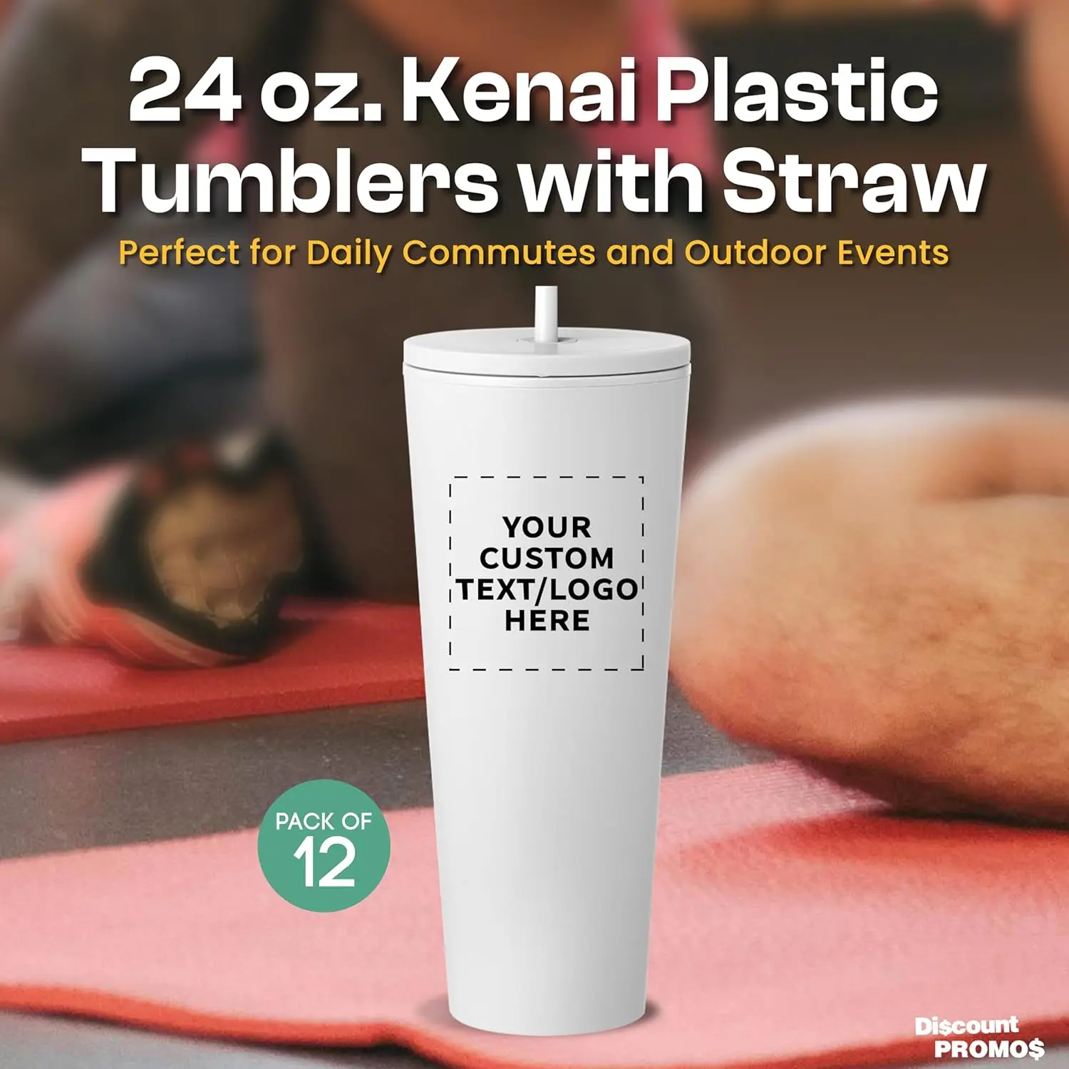 أكواب بلاستيكية مخصصة من كيناي مع قش 24 أونصة، مجموعة من 12 قطعة، عبوة كبيرة مخصصة مثالية للمشغول باللون الأبيض المعزول #3