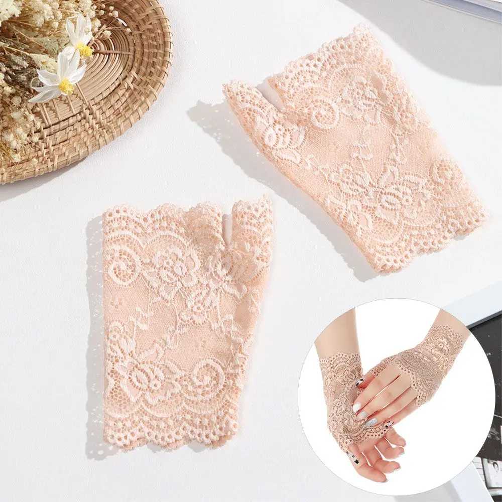 Spring Summer Half Finger Dance Fingerless Mittens Short Gloves Lace Gloves Driving Gloves