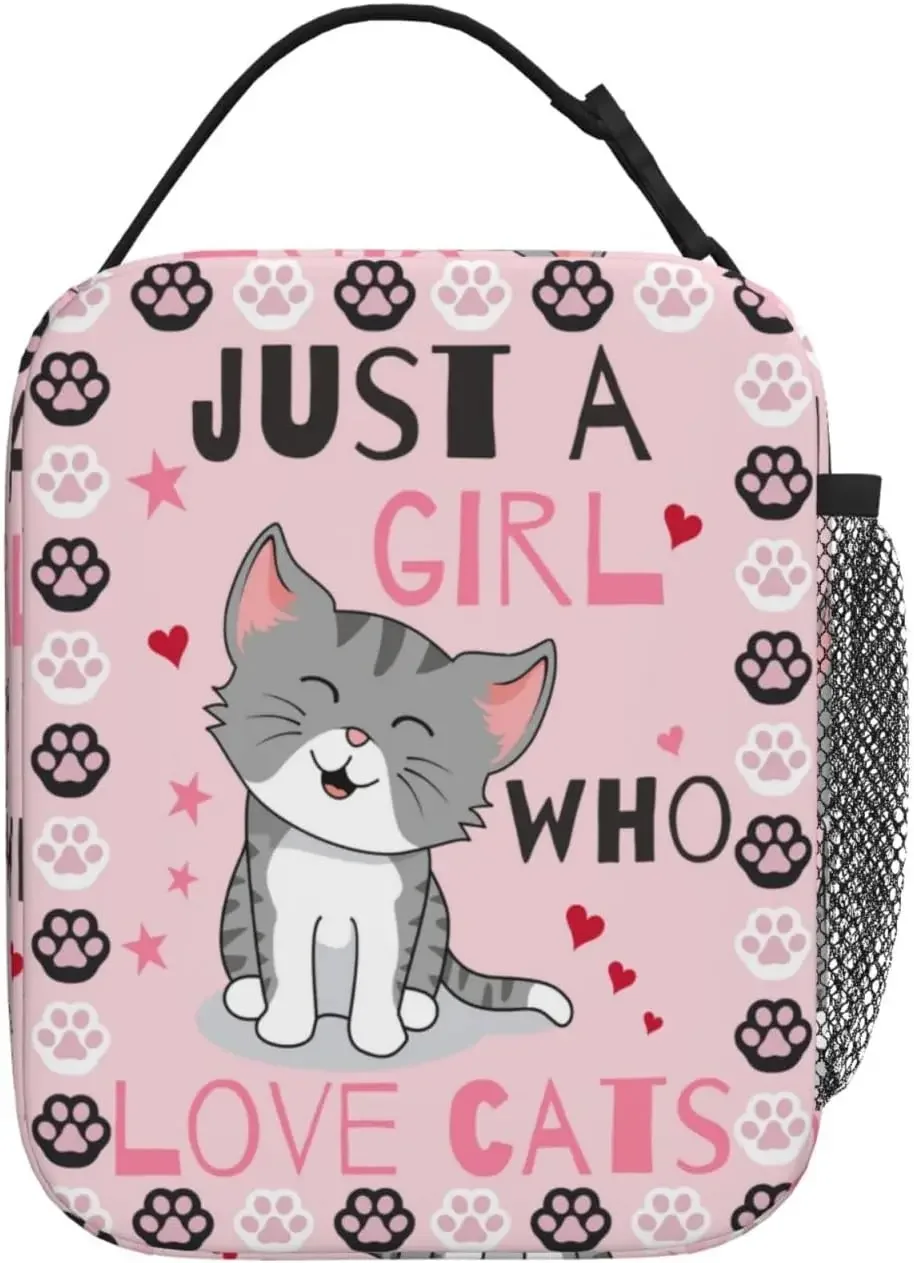 Cartoon Cat and Star Lunch Bag Insulated Lunch Box Meal Bag Food Container with Pocket for Women Girls School Work Picnic Travel