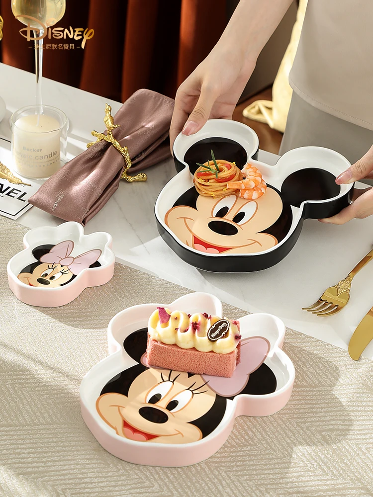 Disney Mickey Mouse Minnie Mouse Animation Fashion Cartoon Ceramic Irregular Ceramic Tableware Fruit Dessert Salad Tray Kid Gift