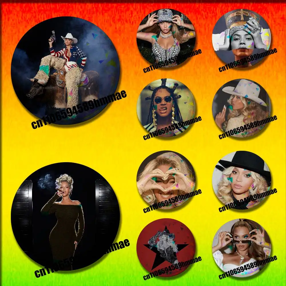 

For For Singer B-Beyonce Cowboy Emblem Round Pins Insignia Badge Cover Ornament 32mm Brooch Button Cosplay