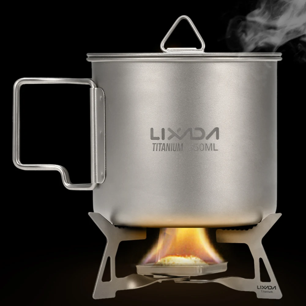 Lixada Folding Camping Stove Ultralight Titanium Alcohol Stove Portable Compact Solidified Alcohol Stove Outdoor Burning Furnace
