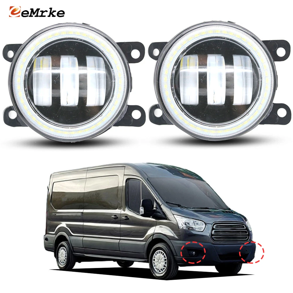 

2 светодиодных противотуманных фар в сборе для Ford Transit 4 2015 2016 2017 2018 Автомобильные противотуманные фары с линзами Angel Eyes DRL Дневные ходовые огни