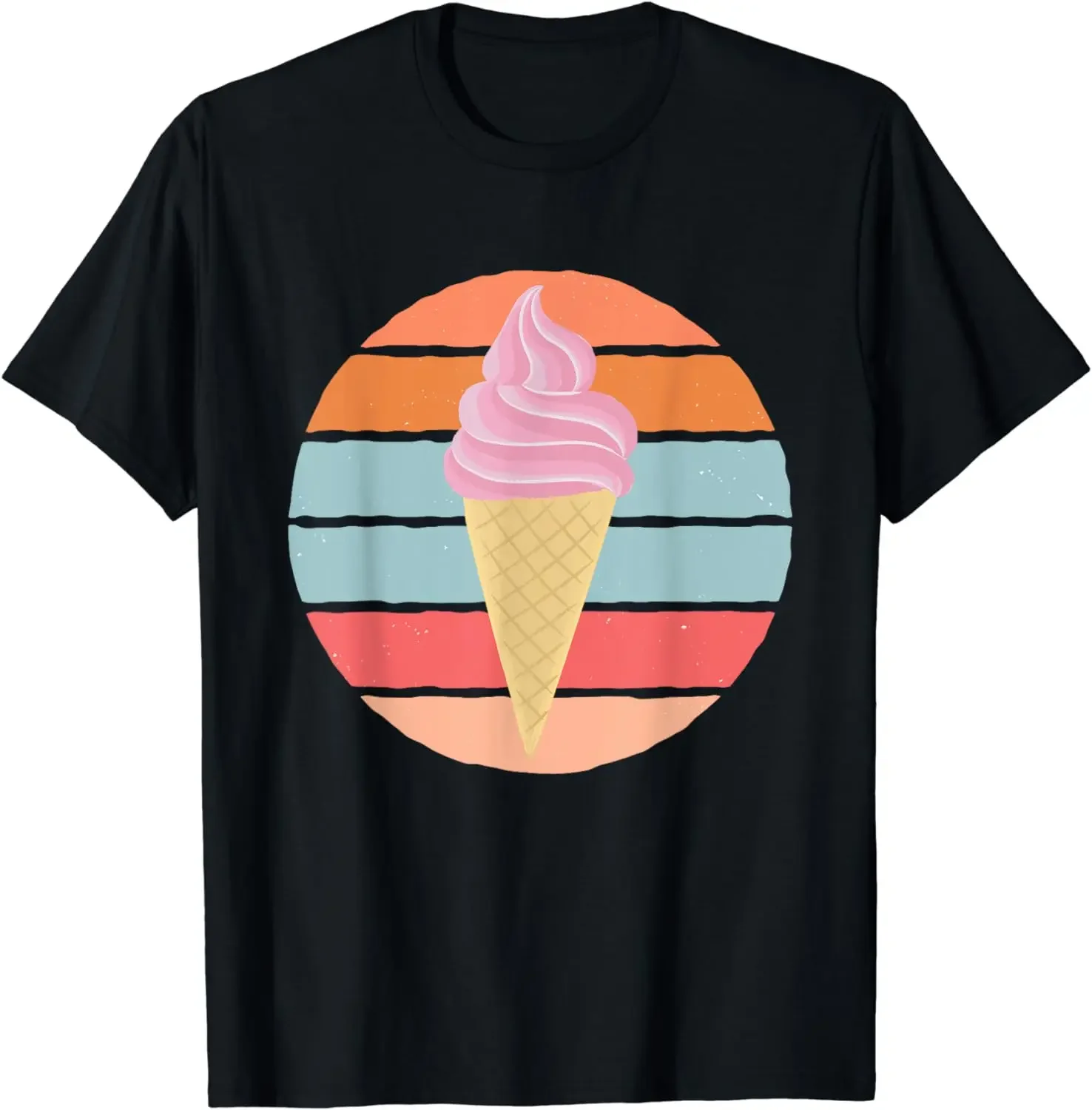 Retro Ice Cream Cone Summer Dessert Sherbet Lover T-shirt Unisex T-shirts High Quality 100%Cotton Short Sleeve