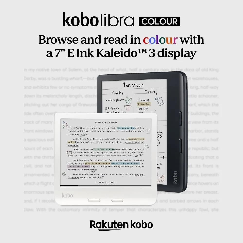 Libra Colour | eReader | 7” Glare-Free Colour E Ink Kaleido™ 3 Display | Dark Mode Option