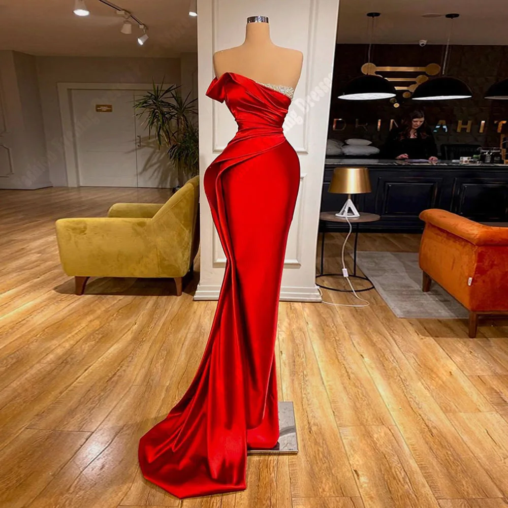 Beautiful Red Simple Women Evening Dresses 2025 Backless Sleeveless Mopping Customized Fascinating Mermaid Lady Vestido De Gala