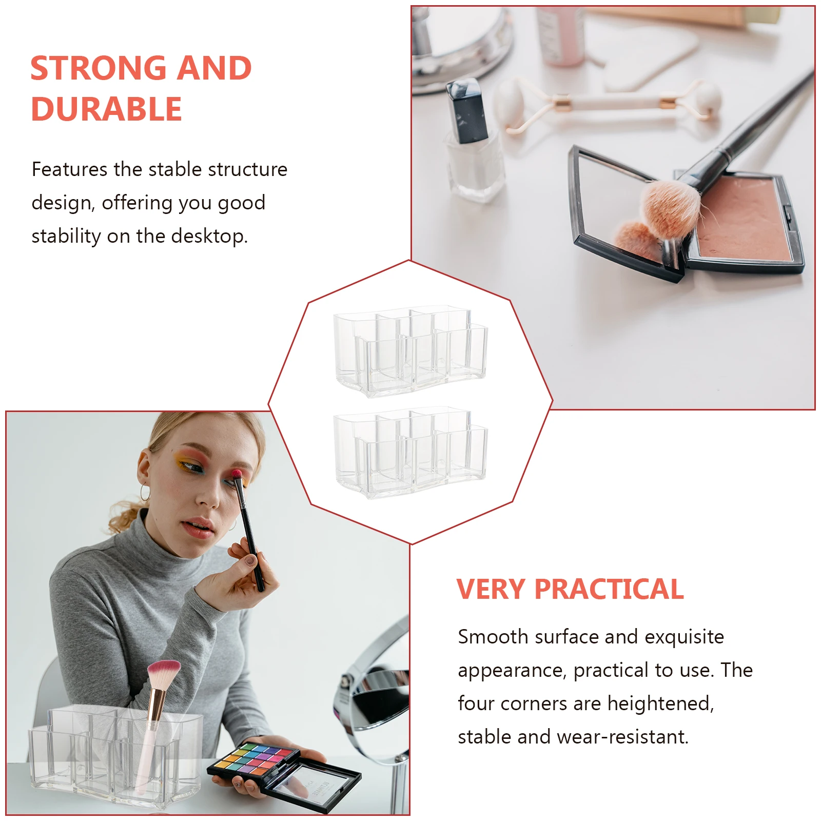 2 Pcs Desktop Makeup Storage Box Student Pen Holders Transparent Brush Plastic Cute