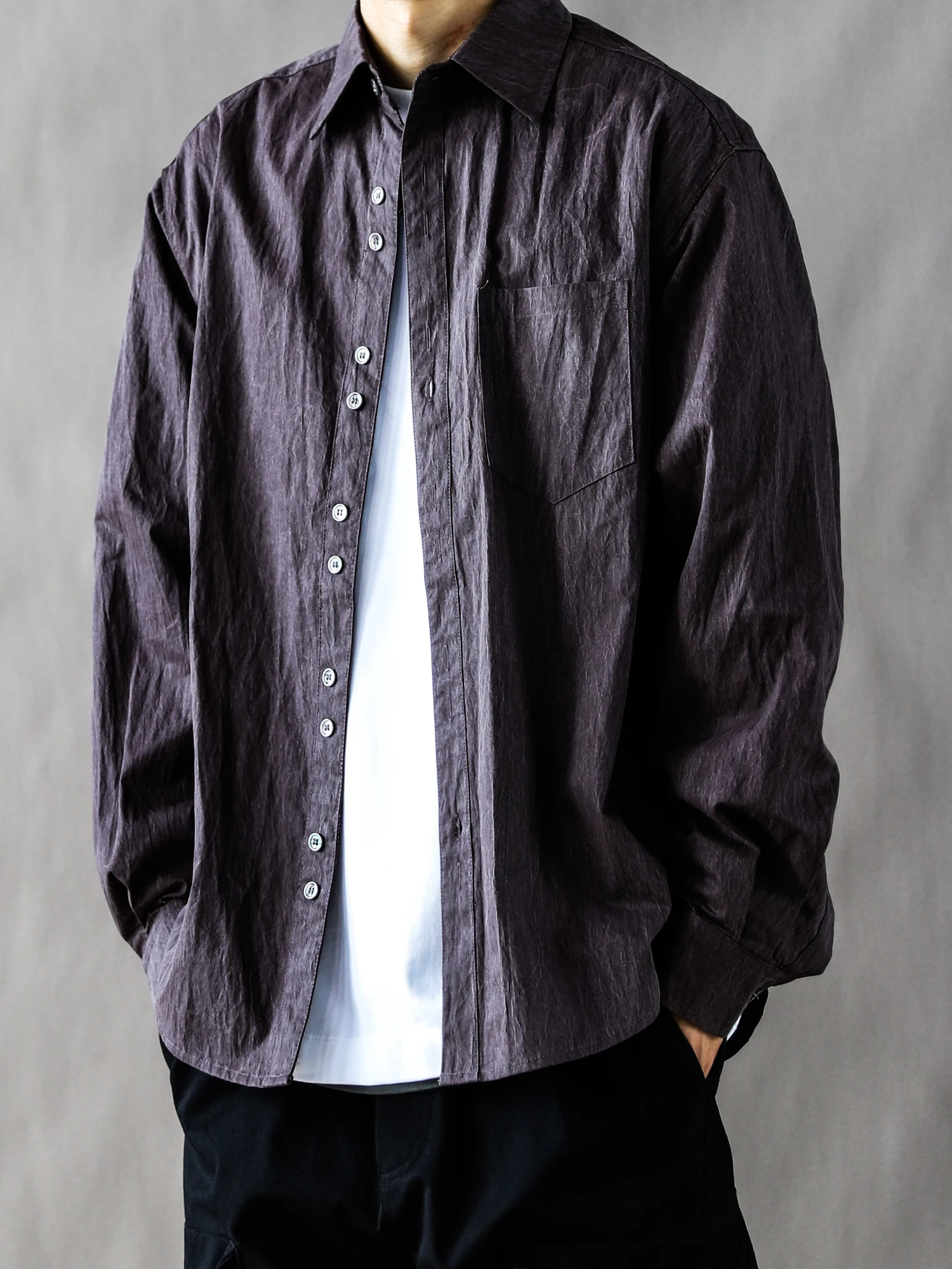 

Мужская рубашка в японском ретро-стиле с длинным рукавом, свободного кроя, коричневая, из смесового хлопка, осенне-весенняя, модная, трендовая, абсолютно новая, 2025 год