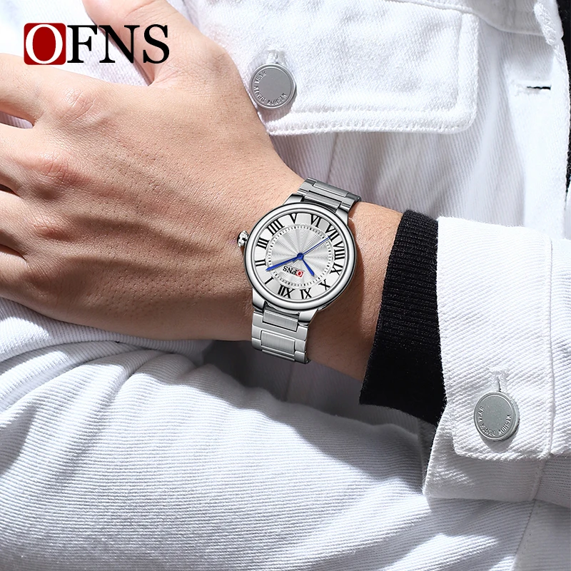 OFNS Top Brand Business Classics Men\'s Quartz Watch Roman Scale Dial Waterproof Stainless steel Male Quartz Wristwatch Relojes