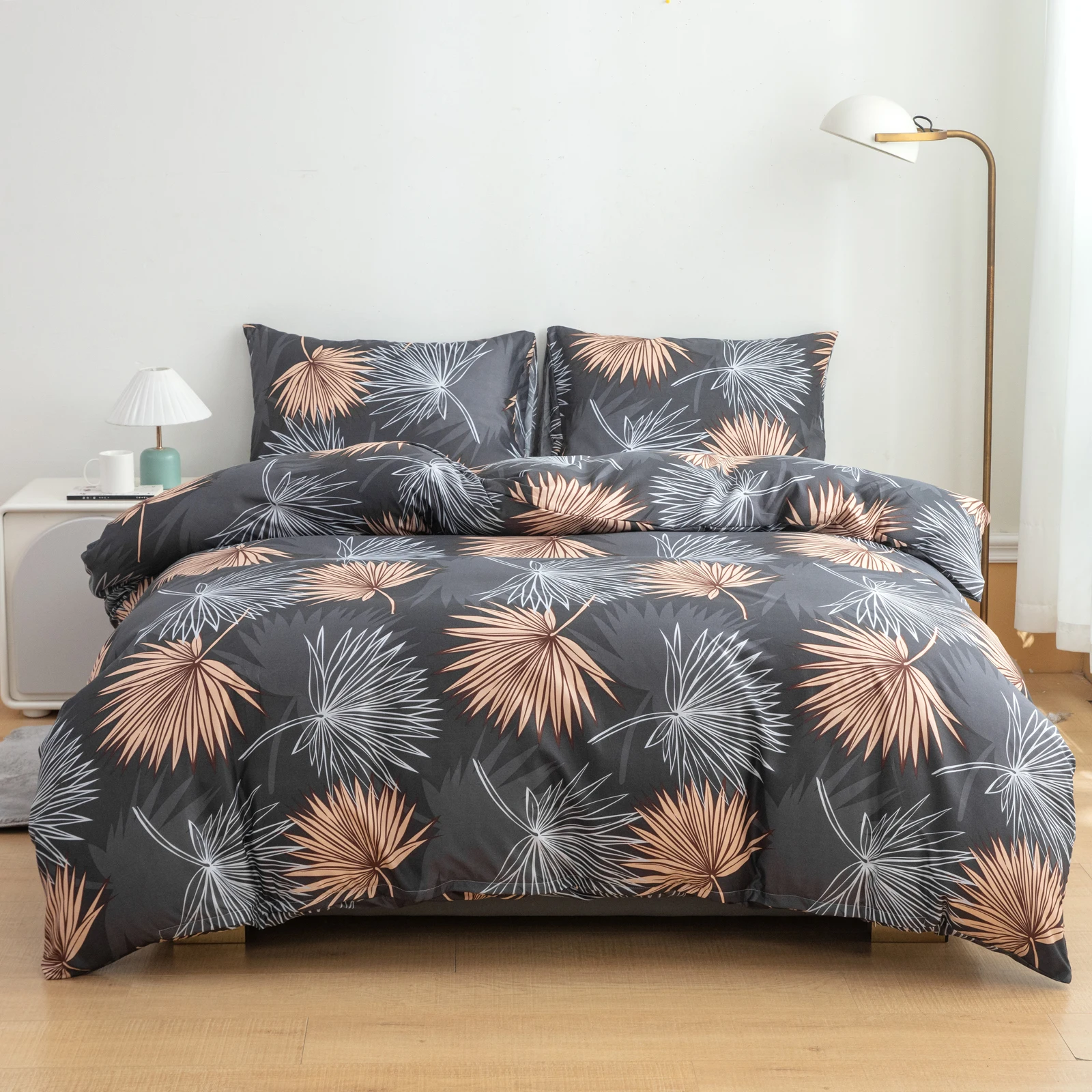 Tropical Plant Leaf Pattern Bedspread 3-Piece Set, Ultra-Soft, Comfortable and Breathable Bedding with Reactive Printing Duvet Set, Suitable for Bedrooms and Guest Rooms (Bedspread + Pillowcases, Without Comforter and Pillow Inserts) for All Seasons, Machine Washable