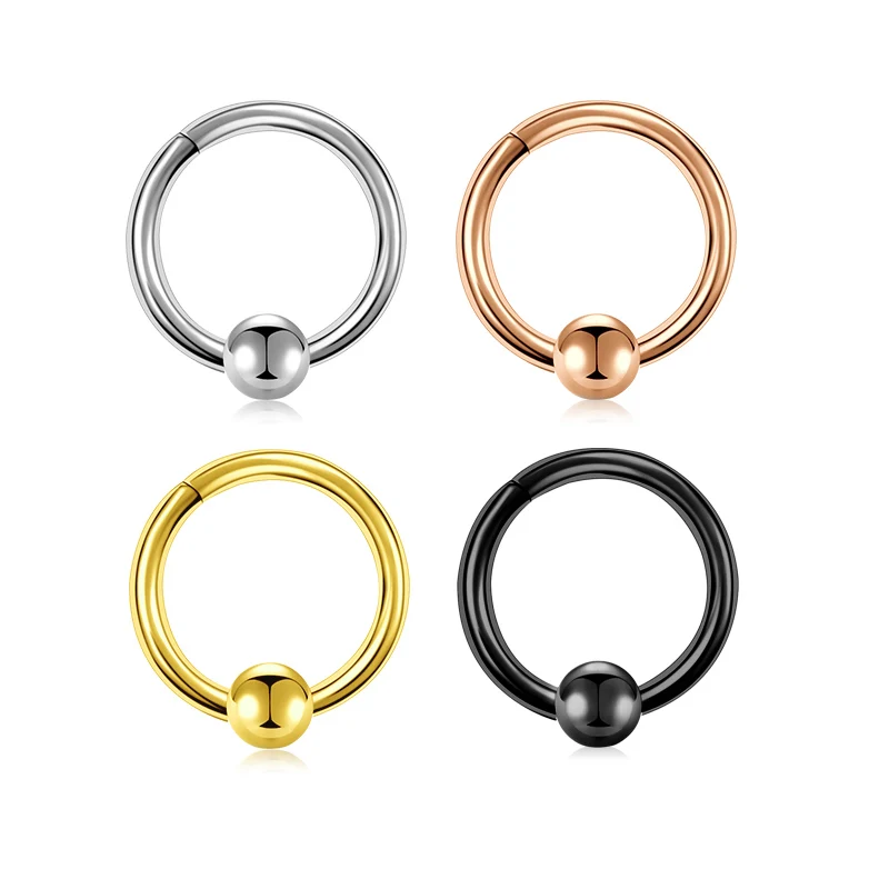 1PC Round 316L Stainless Steel Nose Ring 16G 14G Ball Septum Clicker 8/10MM Punk Rock Ear Helix Septum Rings Piercing Jewelry