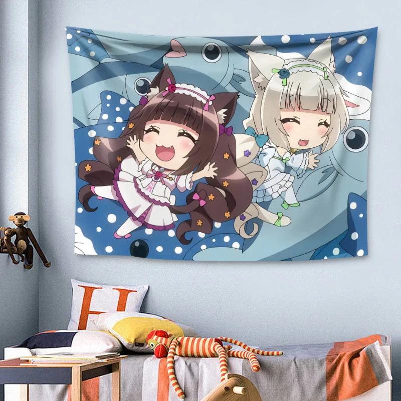 Nice NEKOPARA Anime Colorful Tapestry Wall Hanging Bohemian Wall Tapestries Mandala Home Decor