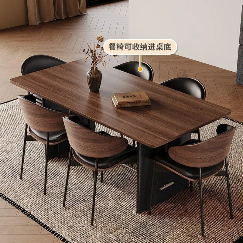 French retro solid wood dining table rectangular living room small apartment Bauhaus medium and ancient solid wood dining table 4