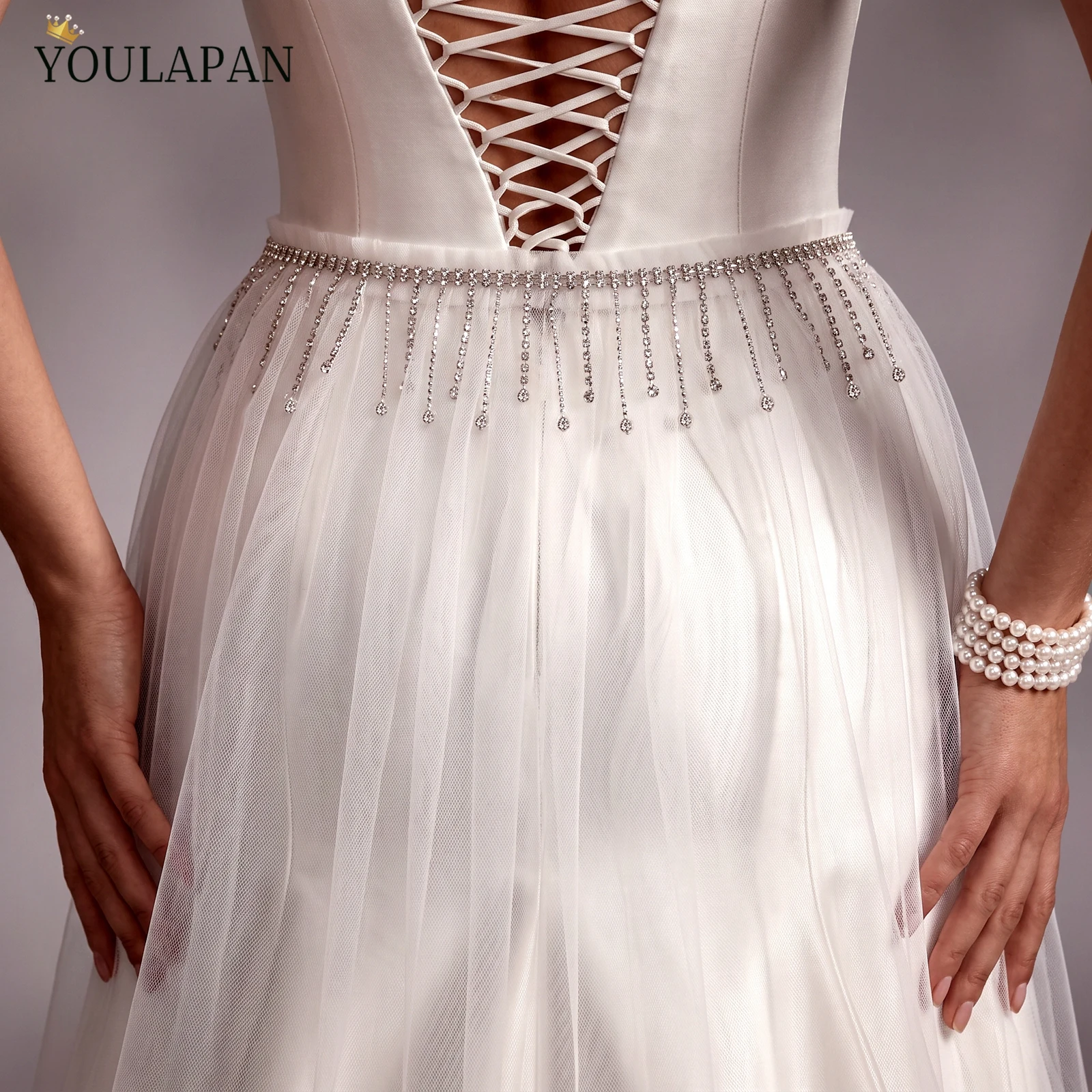YouLaPan Rhinestone Fringe Wedding Detachable Tulle Skirt Falda De Novia Desmontable Sparkle Rhinestone Bridal Accessory VB24