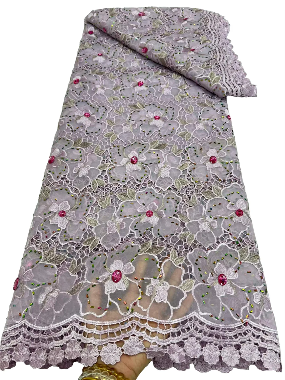 Pure Color 3D Hollow Out Stone Cord Lace Nigerian Water Soluble Organza Fabric 2026 Hight Quality African Guipure Cord Women Sew
