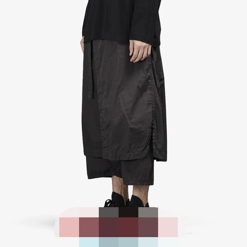 Men's Wide Leg Pants Spring And Autumn New Fashion Personality Splicing Yamamoto Style Casual Large Size Nine Points Pants