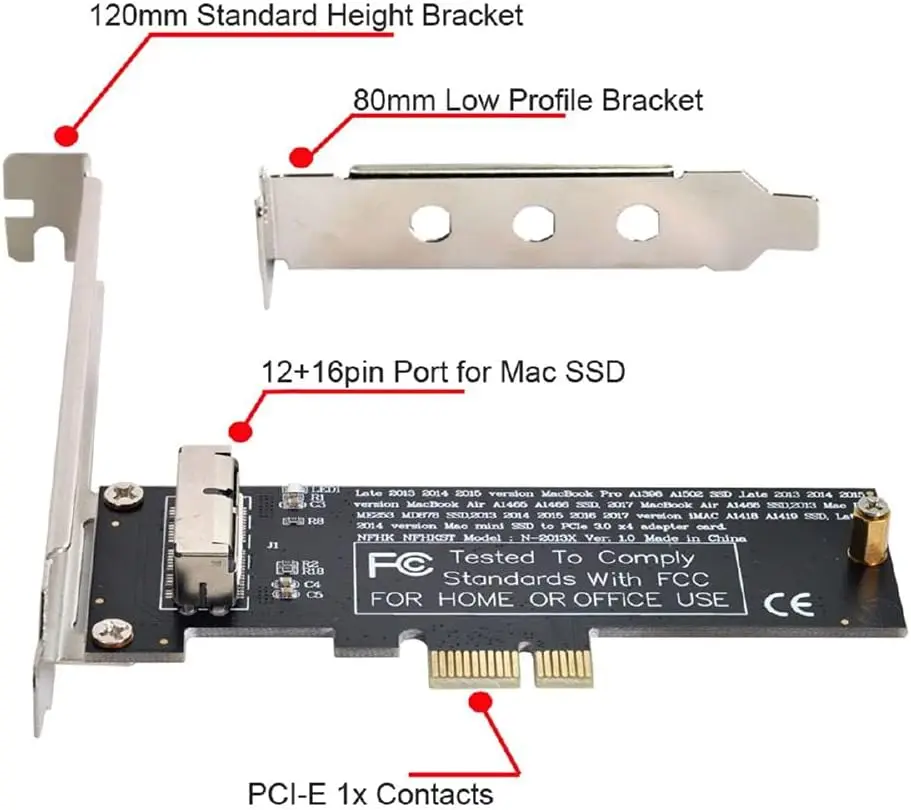 PCI Express PCI-E 1X to 12+16Pin 2013-2017 Mac Pro Air SSD Convert Card for A1493 A1502 A1465 A1466
