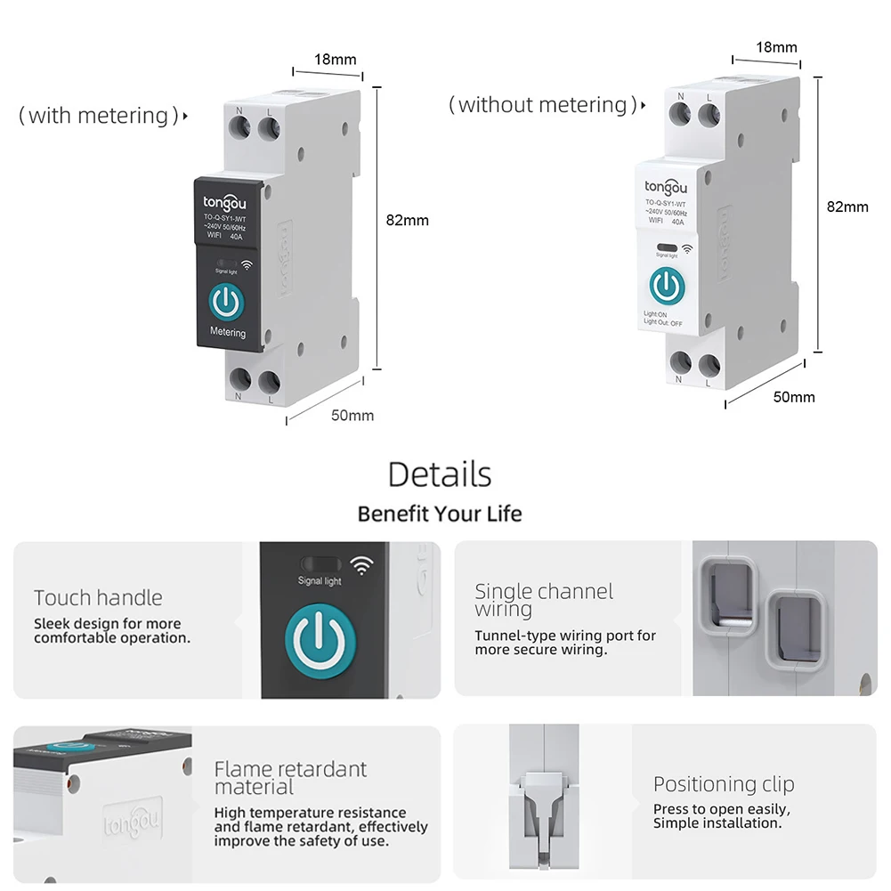 TUYA WIFI Smart Circuit Breaker With Metering 1P+N 16A 25A 32A 40A 63A DIN Rail Smart Home Wireless Remote Control Switch