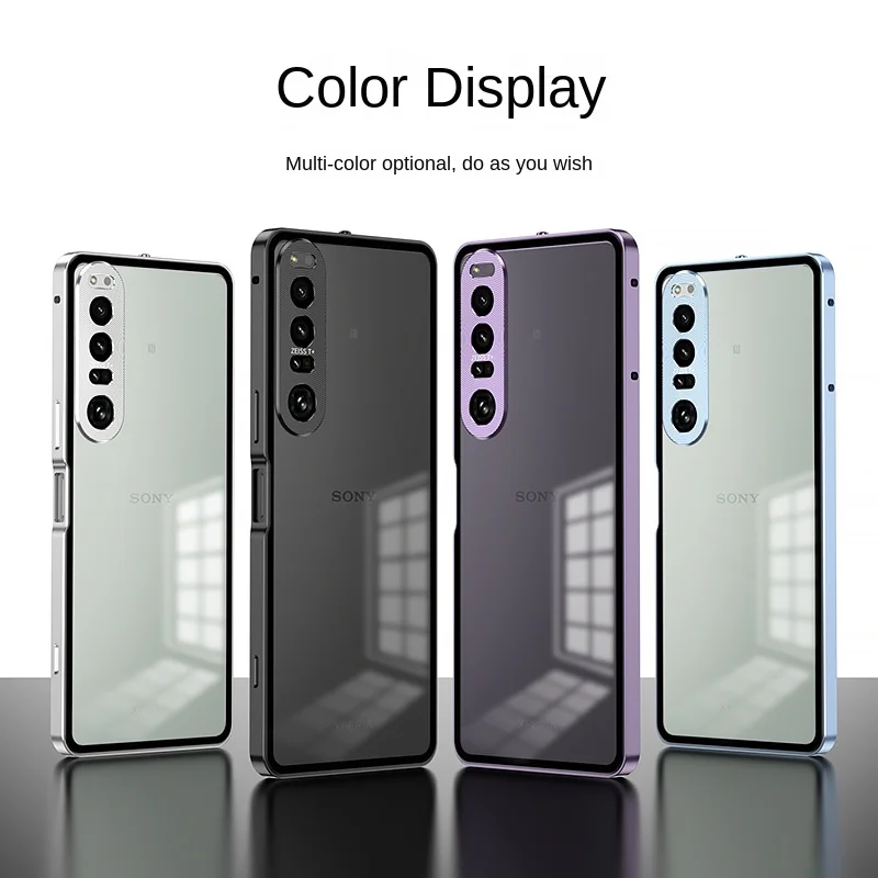 For Sony Xperia 1 IV 1IV 5G Case Metal Bumper with Single-sided Clear Matte Hard Back Cover Phone Case for Sony Xperia 1 IV 1IV