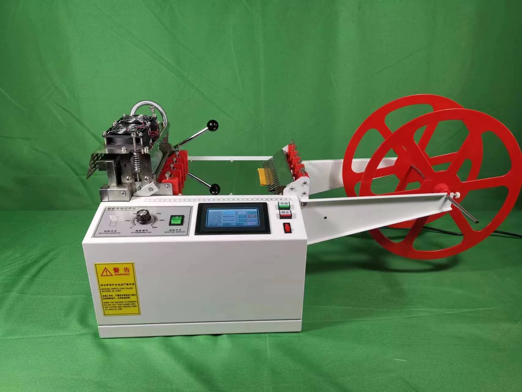 

touch panel automatic cutting machine hot and cold knife Car seat belt,mountaineering protection belt thick material cutter 200T