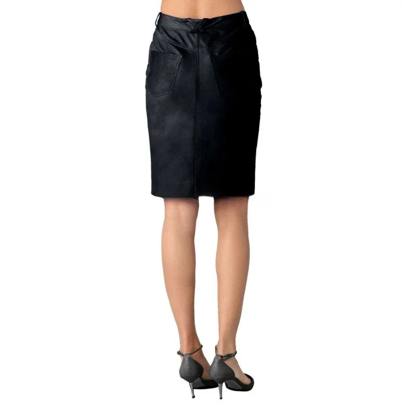 Stylish Women's Genuine Lambskin Pure Leather Skirt Black Above Knee Skirt