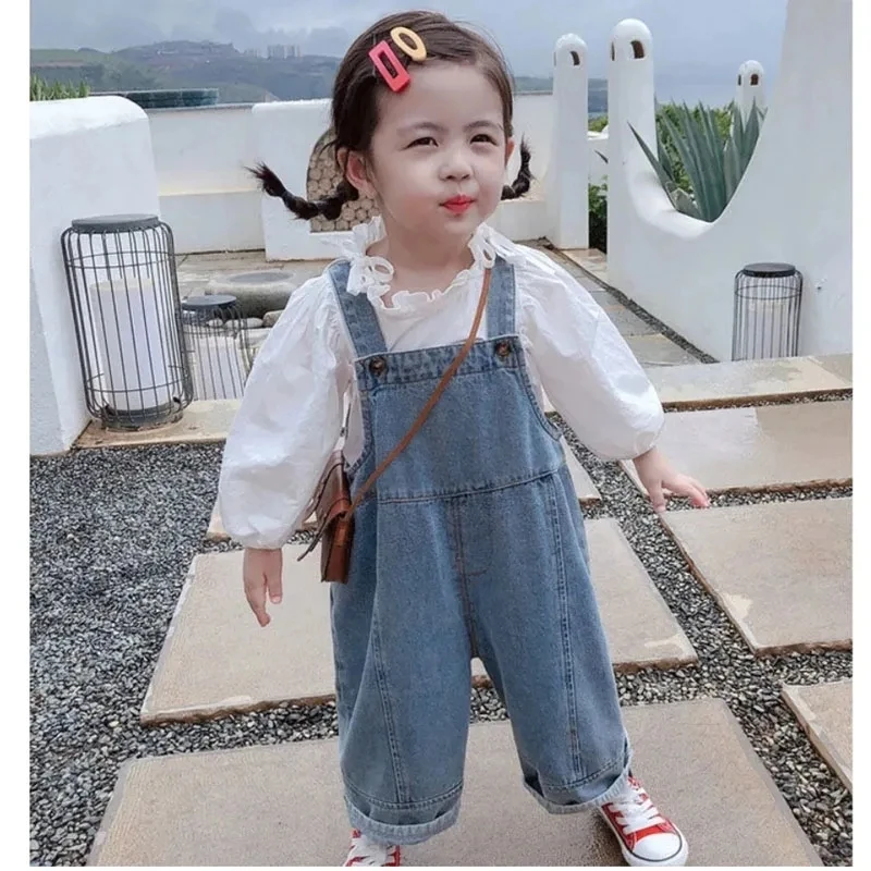 Solid Color Jeans Children Overalls Casual Pants Children\'s Fashion Jeans Outer Wear Baby Spring Autumn Children Overalls