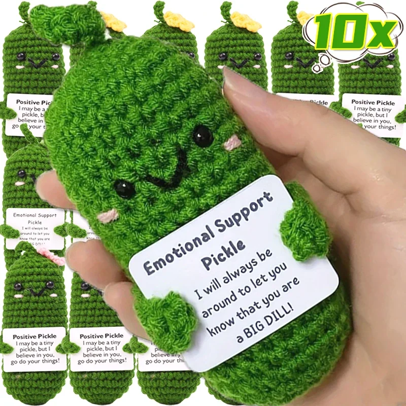 1/10PCS Handmade Emotional Cucumber Positive Energy Knitted Green Cucumber Doll Funny Kids Birthday Gifts Home Office Decoration