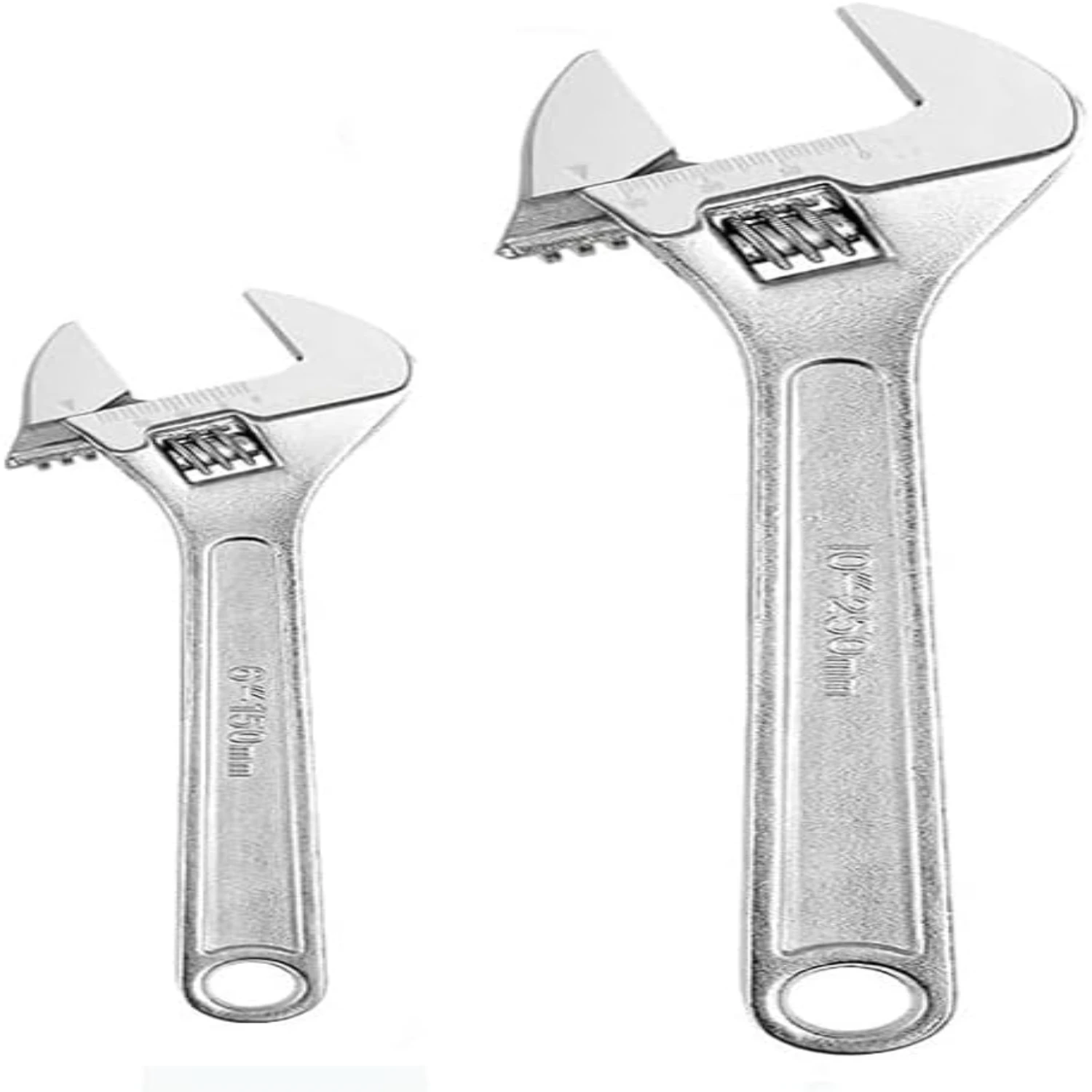 Reliable and Durable Heavy Duty 6-Inch & 10-Inch Chrome Plated 2-Piece Adjustable Wrench Set - Versatile Metric Scales Spanner W