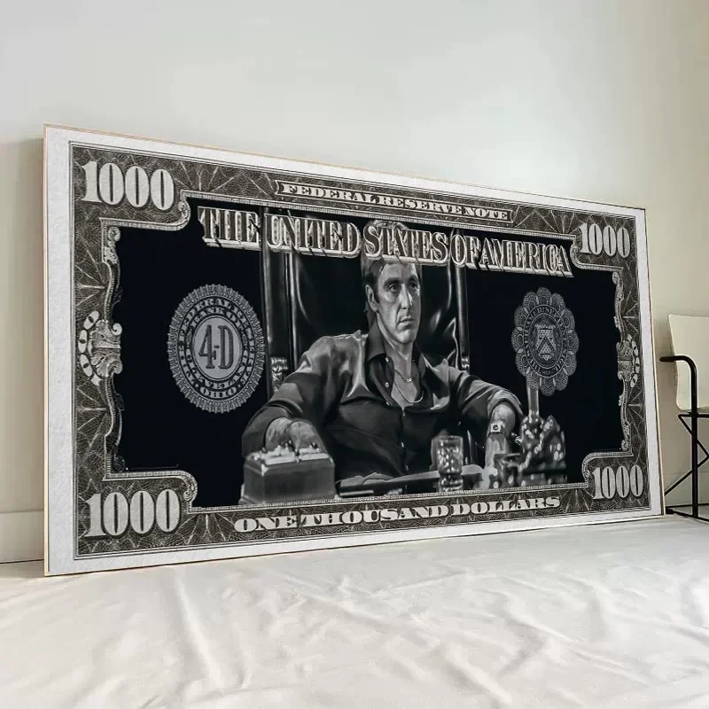 Classic Movie, Scarface Tony Montana Dollar Wall Art, HD Canvas Print Poster, Home, Living Room, Room Decor Painting