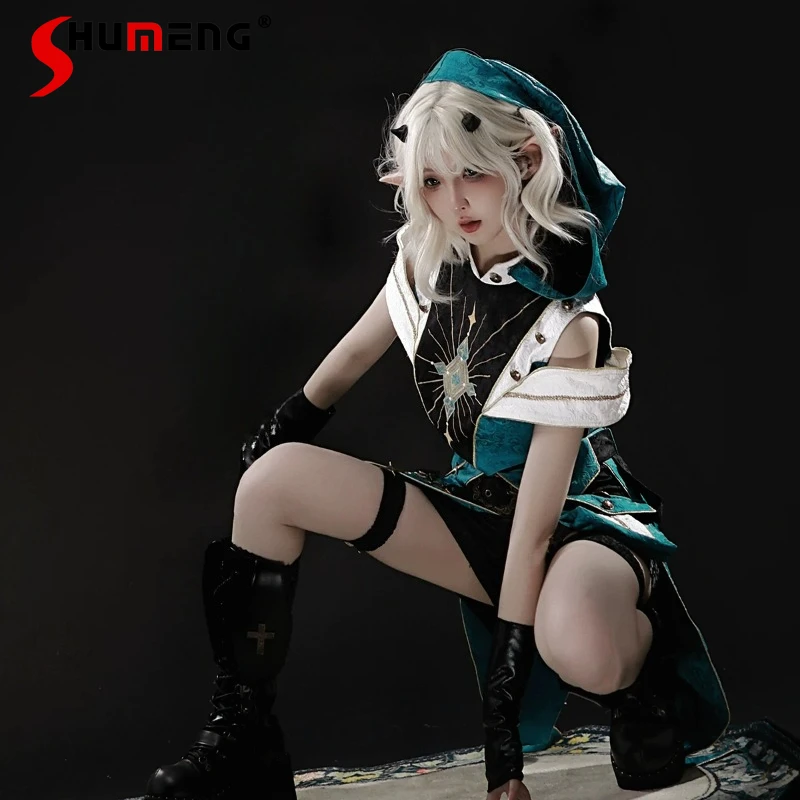 

Original Lolita Cosplay Prince Clothing Spring and Summer Sweet Cool Fashion Gothic Dark Hooded Top Shorts 2-piece Set Outfit