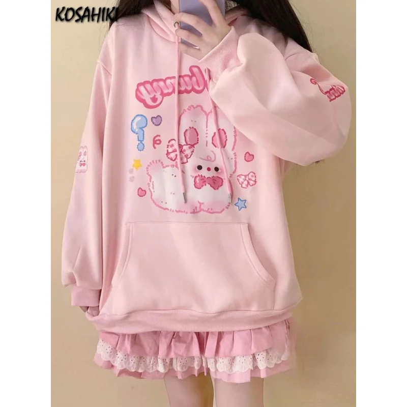 

Милые Y2k Эстетические винтажные толстовки большого размера для женщин в стиле хип-хоп Kawaii пуловеры с принтом кота Повседневная осенняя толстовка в стиле Харадзюку в стиле гранж