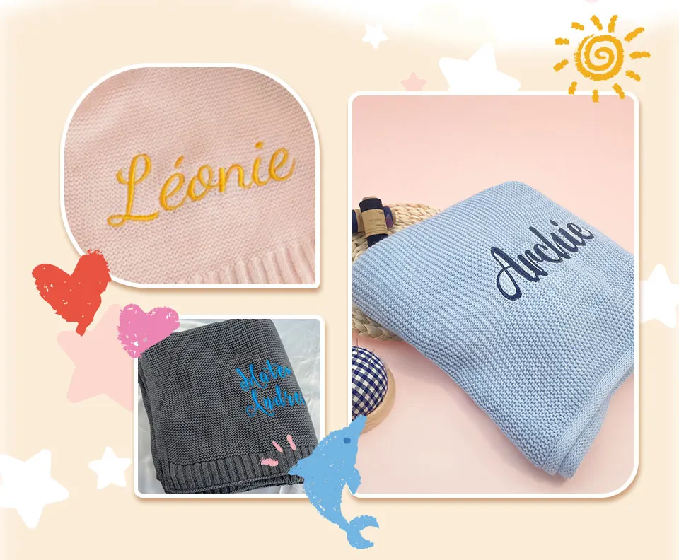 100% Baumwoll-Strickdecke für Babys, personalisierbar mit Namen, weiche, atmungsaktive Puckdecke für Säuglinge, individuelle Neugeborenen-Wickeldecke, Geschenk – Detail 7