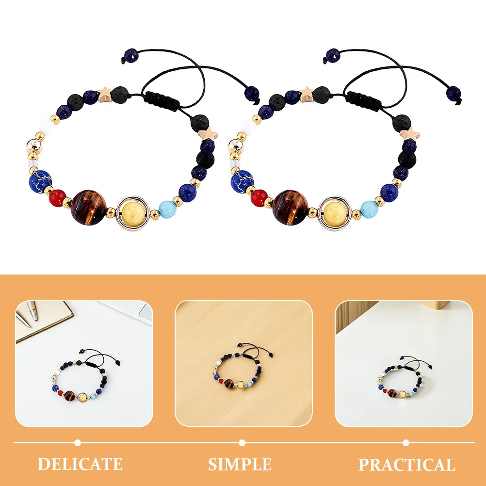 2Pcs Guardian Star Bracelet Natural Stone Beads Solar System for Parties Travel Daily Wear Unique Planet Jewelry