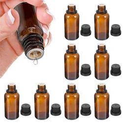 5ml-30ml 6PCS Refillable Empty Amber Glass Essential Oils Bottles For Perfume Aromatherapy with Orifice Reducer Dropper and Caps