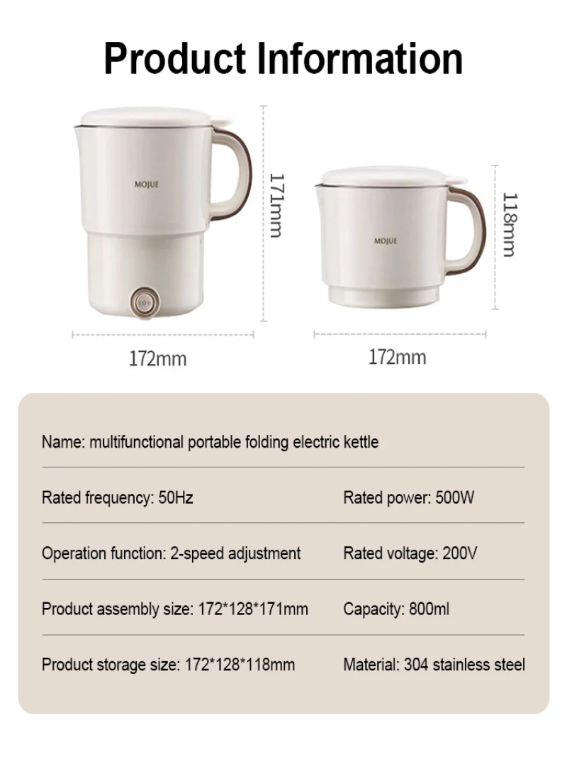 Portable Folding Electric Kettle Small Mini Travel Stainless Steel Electric Water Cup Multifunctional Handheld Electric Kettle