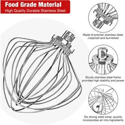 KN211WW Stainless Steel 11-Wire Whip Attachment For Kitchenaid Bowl Lift Mixer 7QT Bowl Replacement Egg Beater Whisk Durable