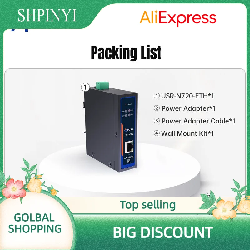 

Шлюз PUSR Edge Computing IoT RS485 к Ethernet с SD-картой 2*RS485 для хранения данных Modbus RTU Modbus TCP USR-N720-ETH