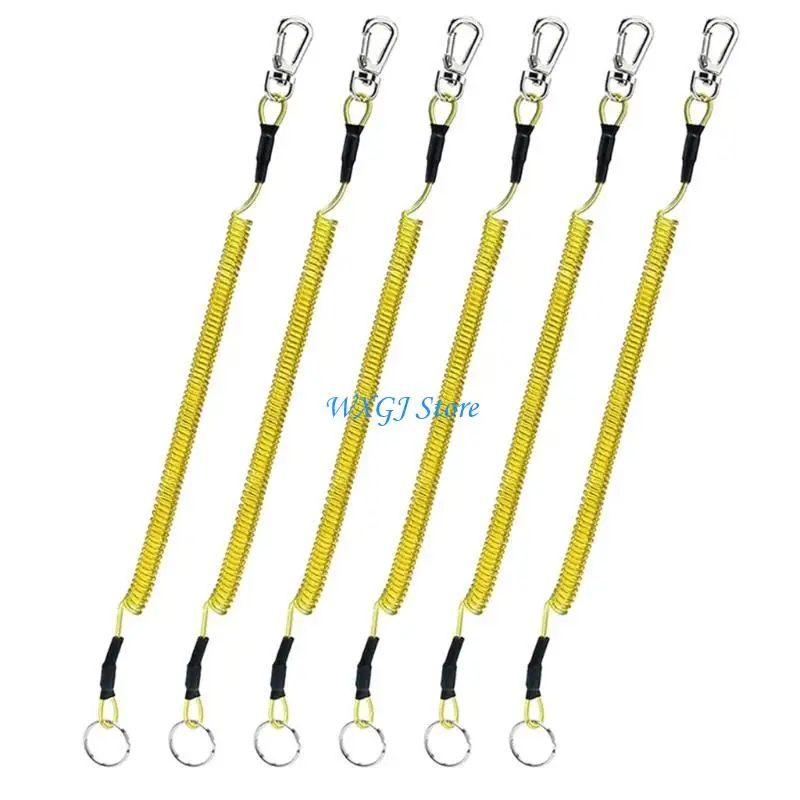 37JE Pack of 6 Retractable Wire Fishing Tools Lanyards Fishing Coiled Lanyard Heavy Duty Safety Boating Rope